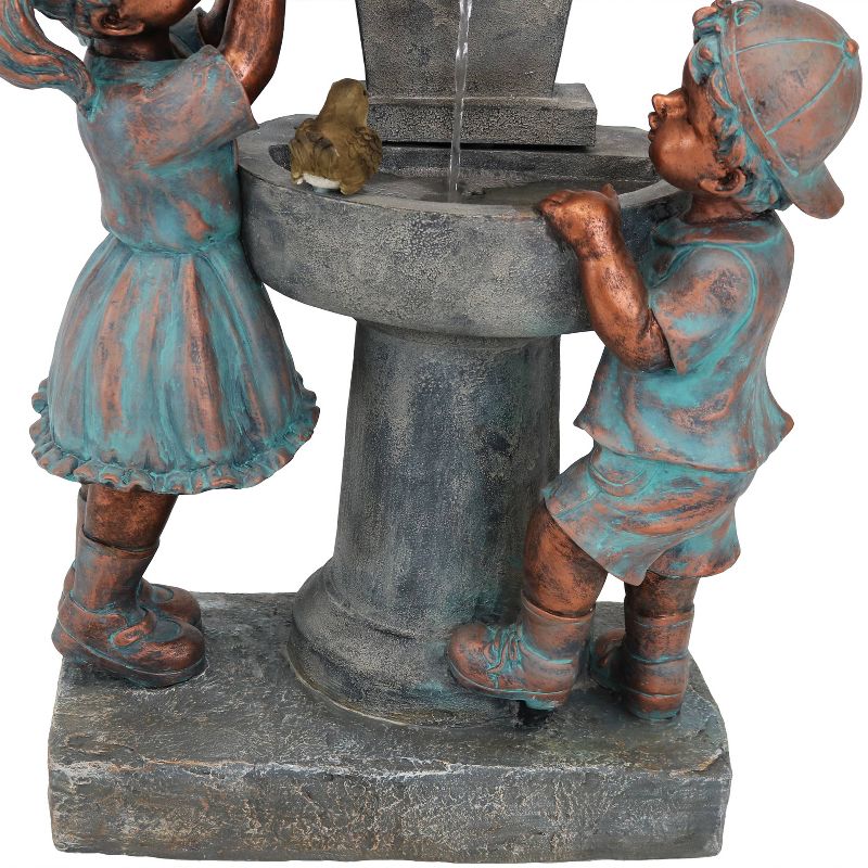 Sunnydaze 30"H Electric Polyresin Boy and Girl at Bird Bath Outdoor Water Fountain