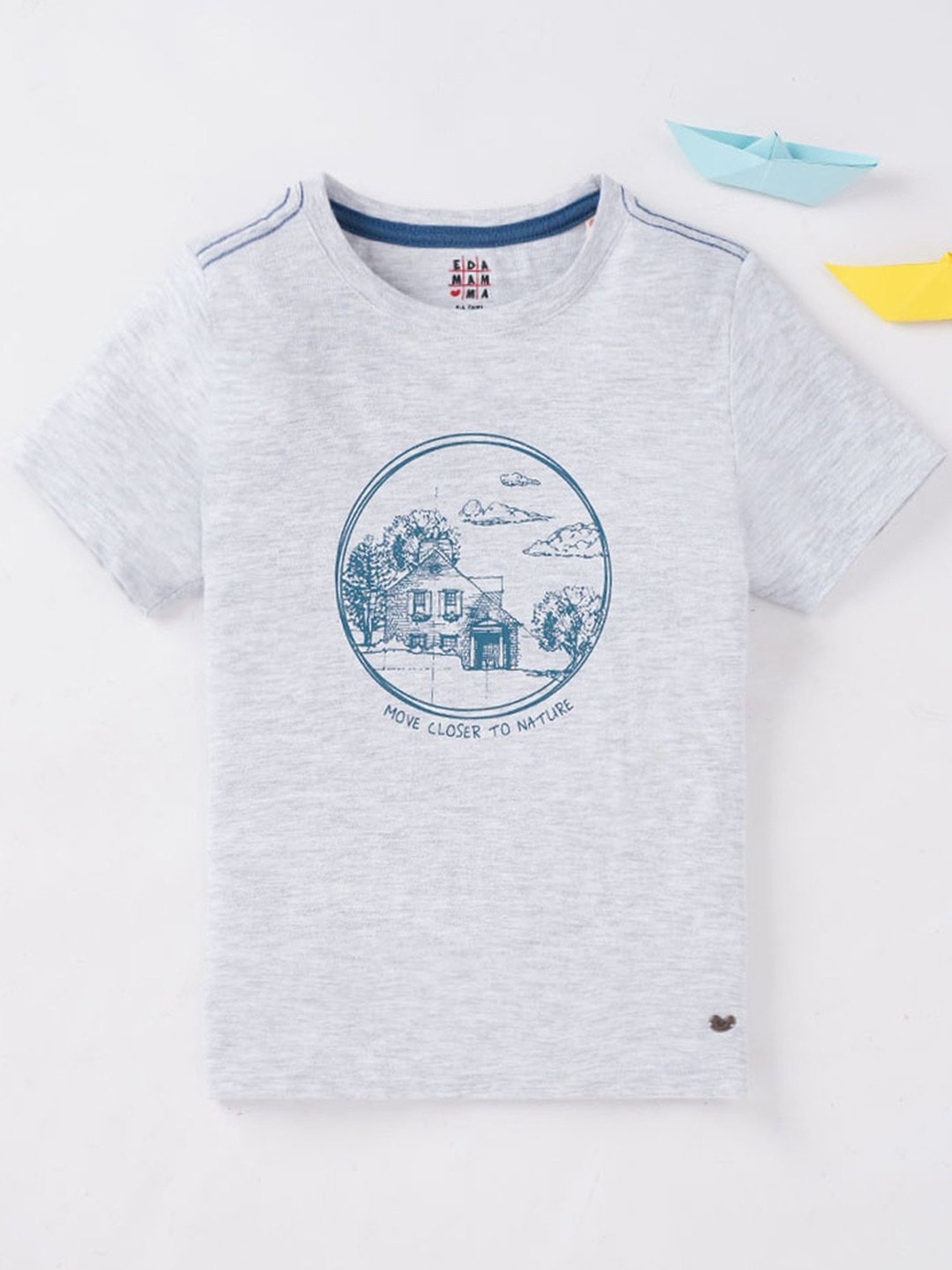 Ed-a-Mamma Kids Grey Cotton Printed T-Shirt