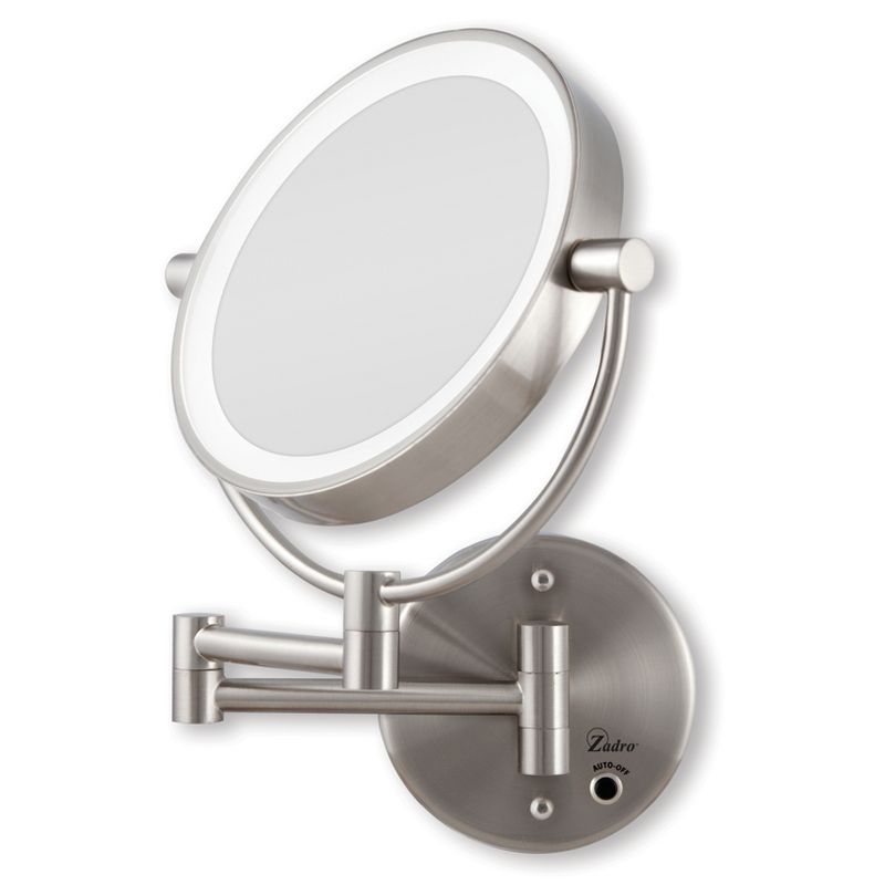 Zadro Next Generation Cordless or AC LED Lighted Wall-Mount Mirror, 10X / 1X Power - Satin Nickel