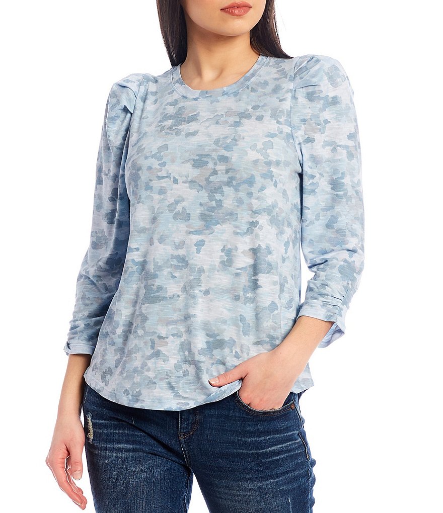 Democracy Watercolor 3/4 Puff Sleeve Knit Top