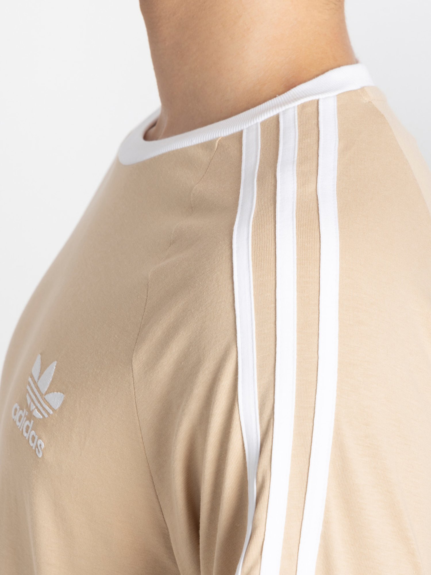 Adidas Beige 100% Cotton,100% Cotton Slim Stripes  T-Shirt