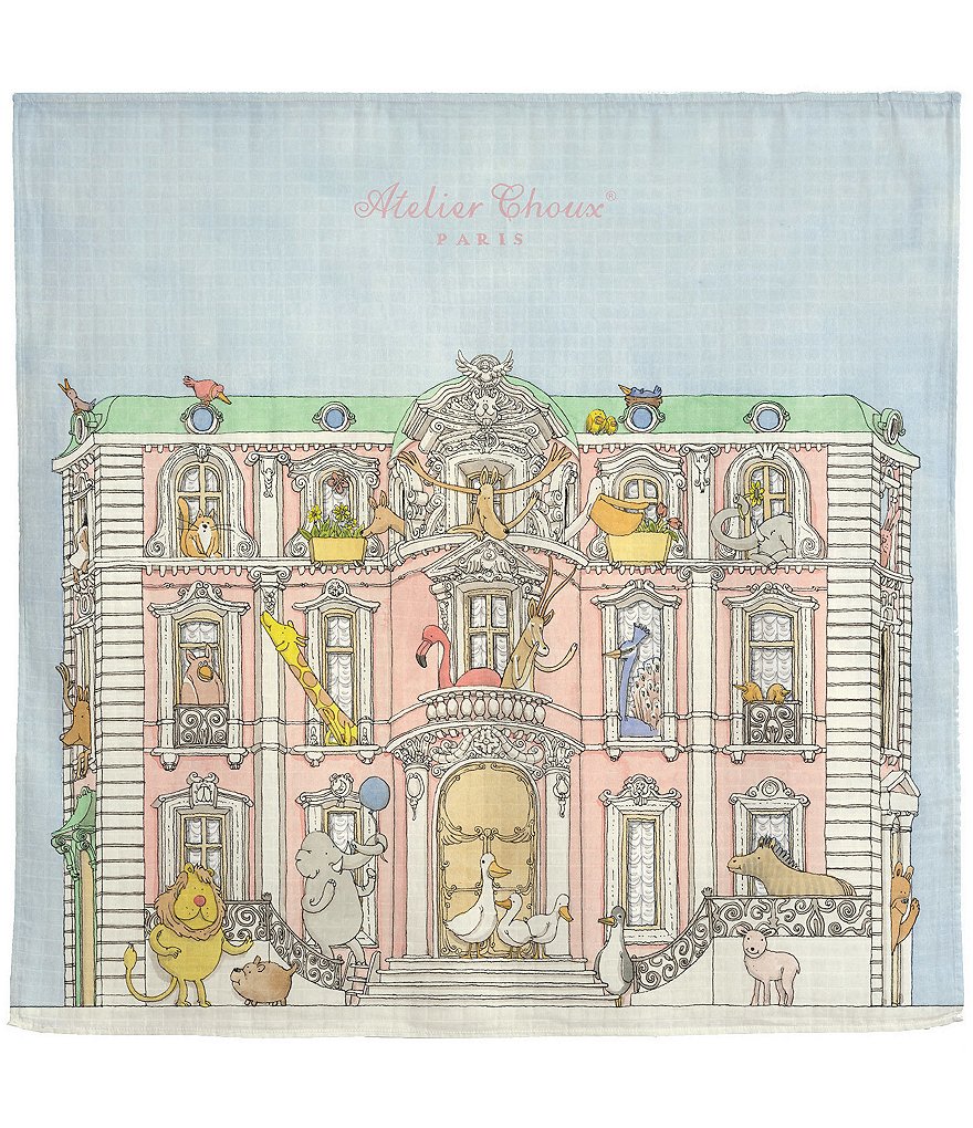 Atelier Choux Paris Organic Cotton Baby Monceau Mansion Swaddle Blanket with Gift Box