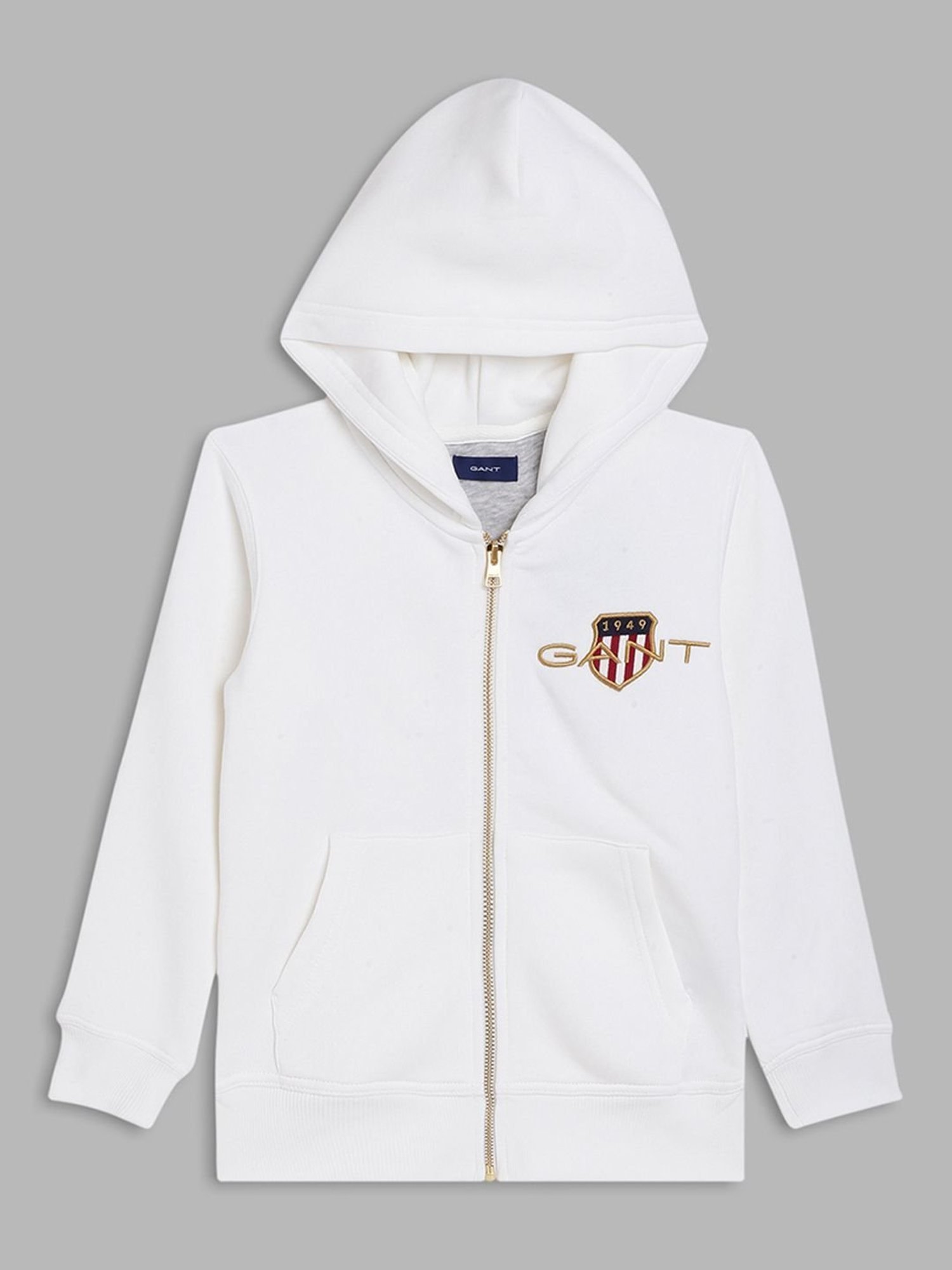 GANT Kids Off-White Regular Fit Full Sleeves Hoodie