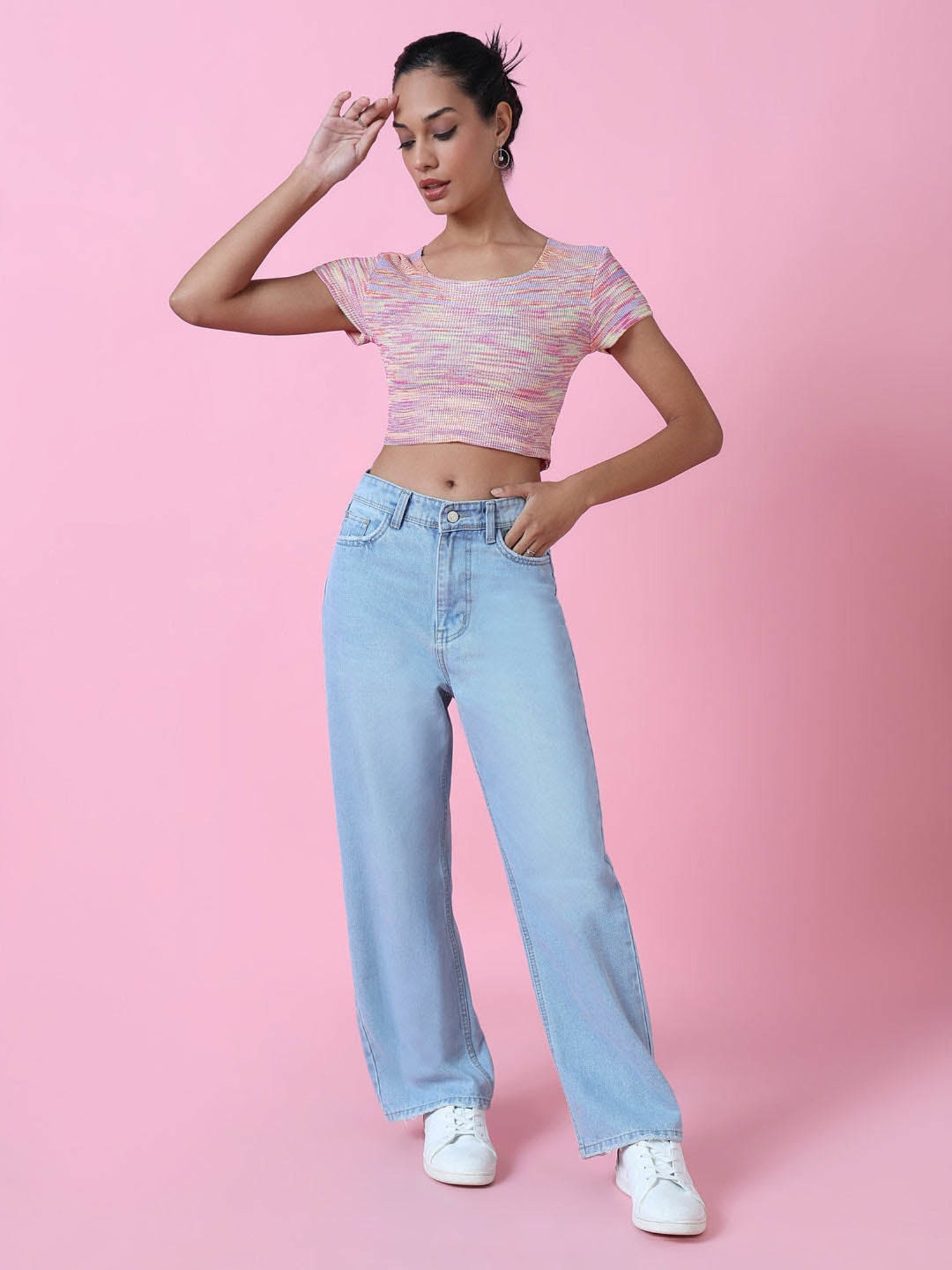 SHOWOFF Pink Textured Crop Top