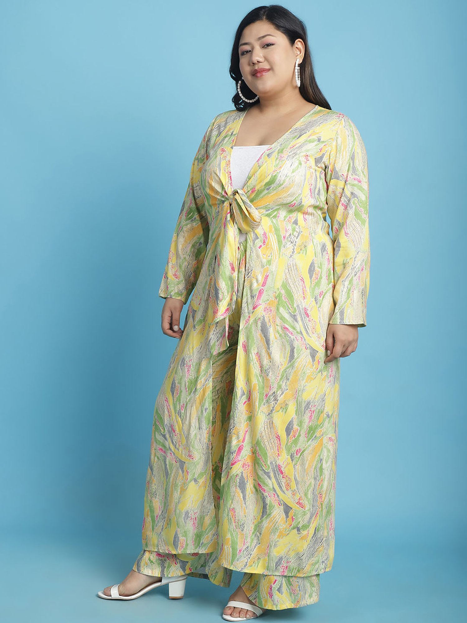 theRebelinme Yellow Printed Long Shrug