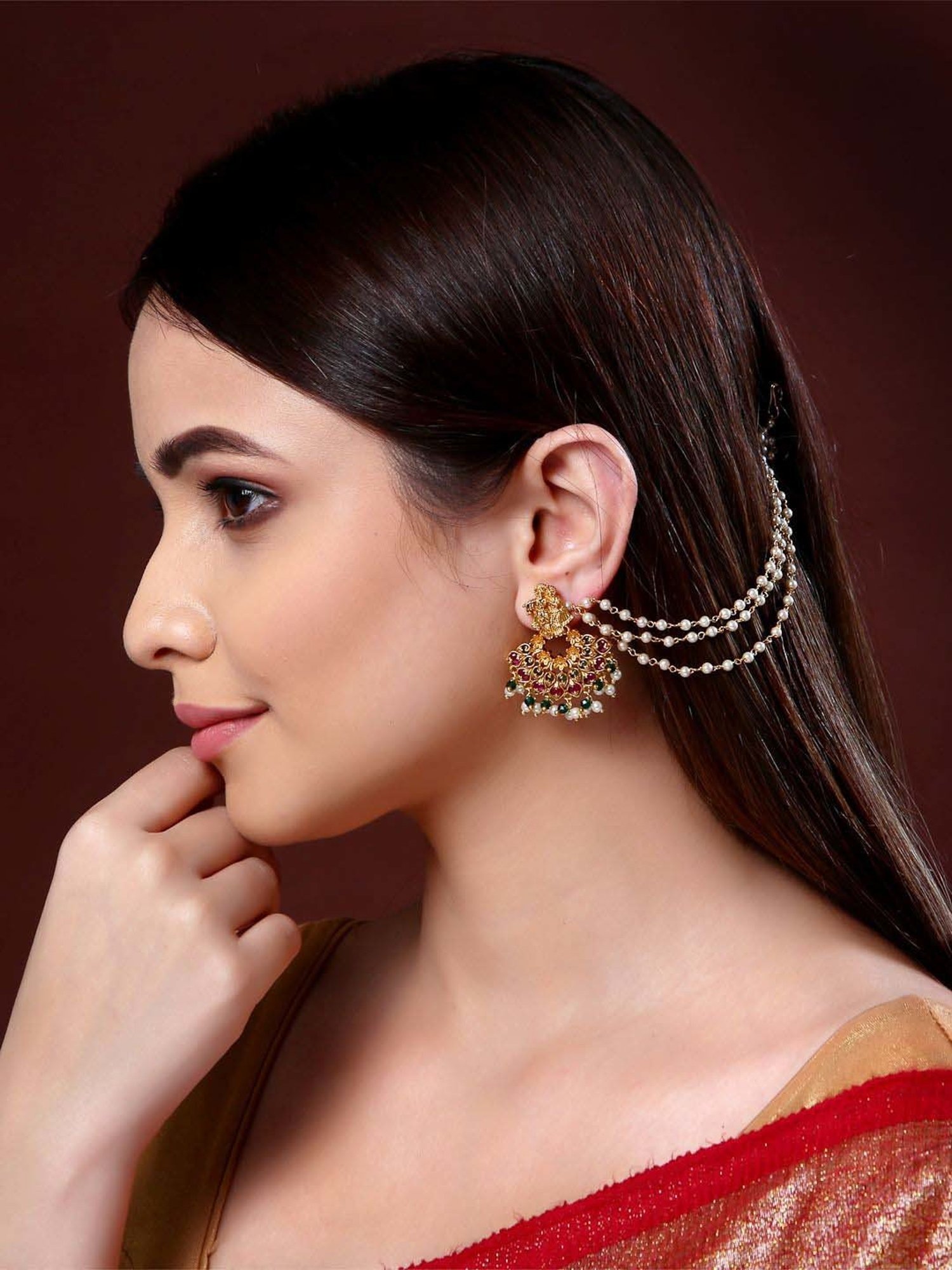 Panash Gold-Plated Pearl Beads Handcrafted Chains Detachable Earrings