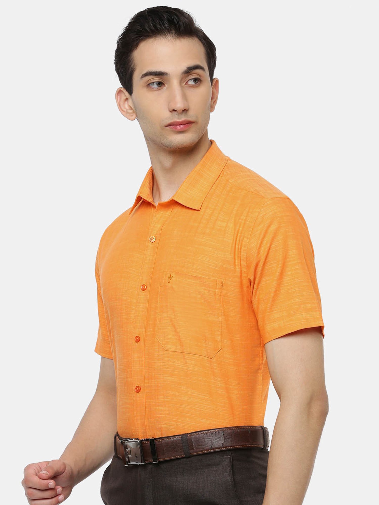 Ramraj Orange Cotton Slim Fit Self Pattern Shirt