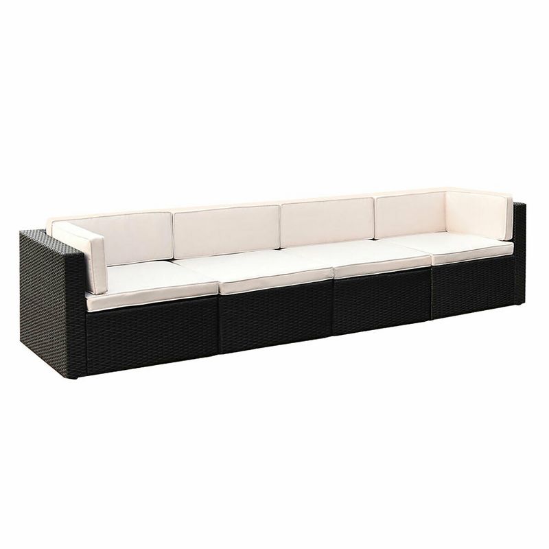 Costway 4 PCS Patio Rattan Wicker Furniture Sectional Seat Cushioned Sofa Garden Deck