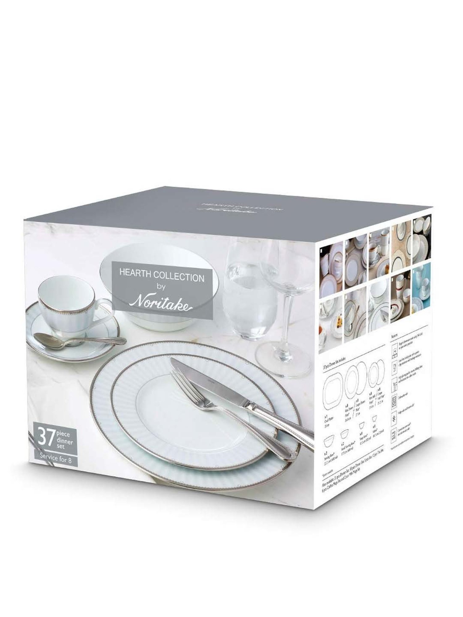 NORITAKE Royal Fountain White & Teal Blue Porcelain Rim Dinner Set