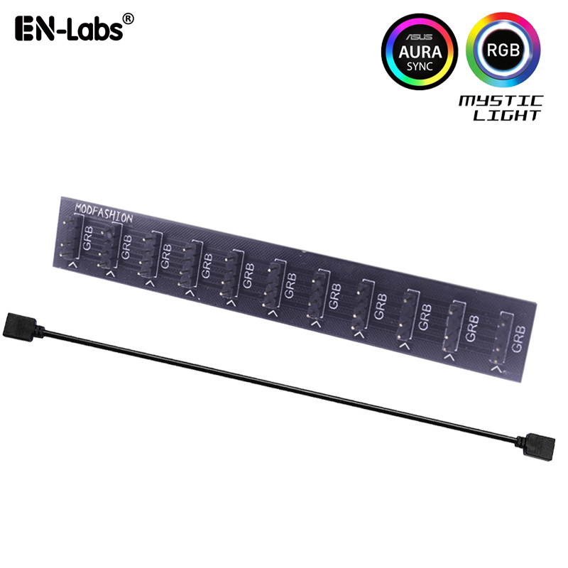 EnLabs 5V 3-pin 10 Ports ARGB AURA 5050 RGB LED Light Strips Splitter Hub to Motherboard for RBW LED Fan Compatible w/ MSI Mystic Light Sync /GIGABYTE RGB FUSION /ASROCK Polychrome