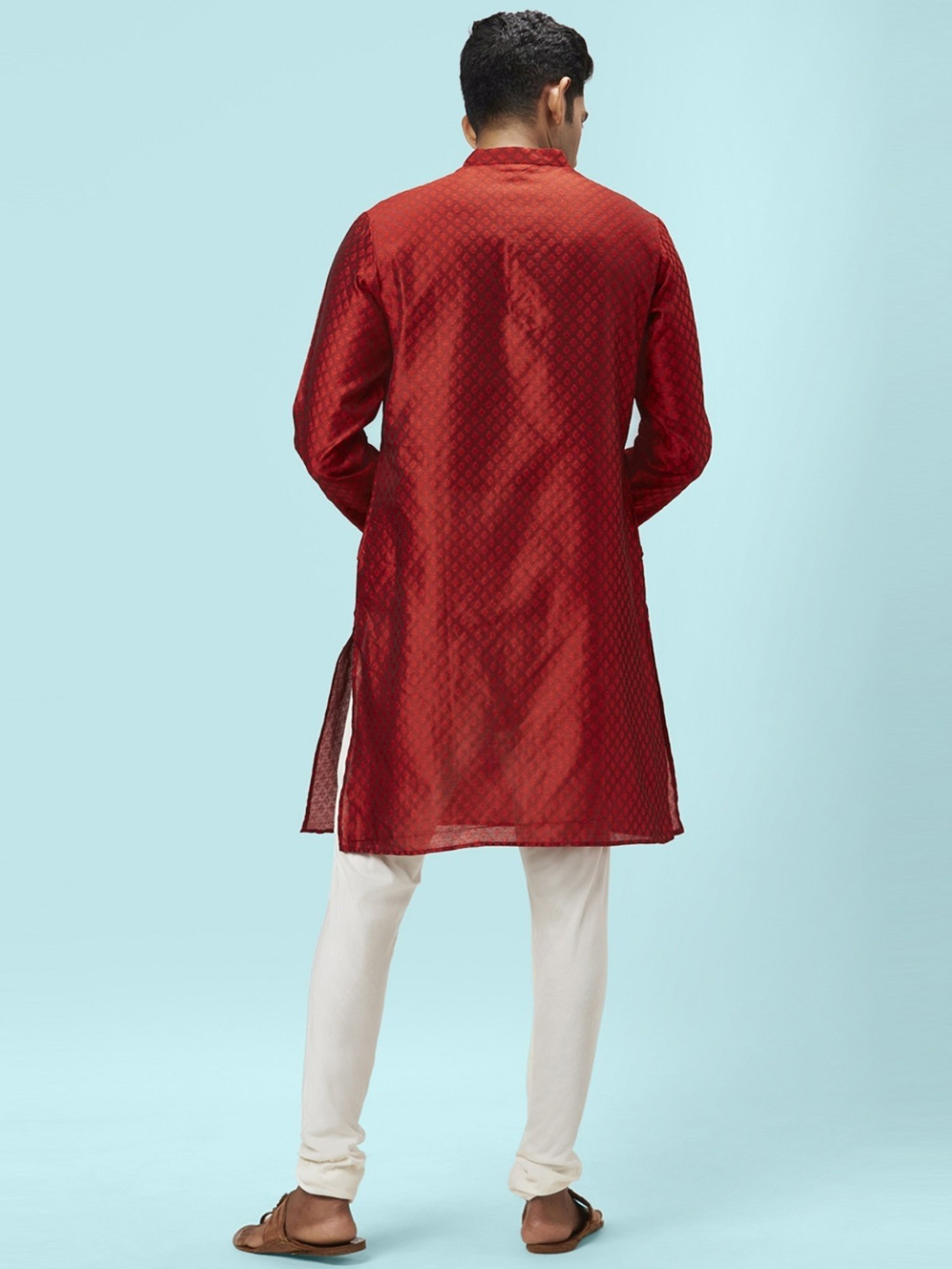 Indus Route by Pantaloons Maroon & White Regular Fit Self Pattern Kurta Bottom Set