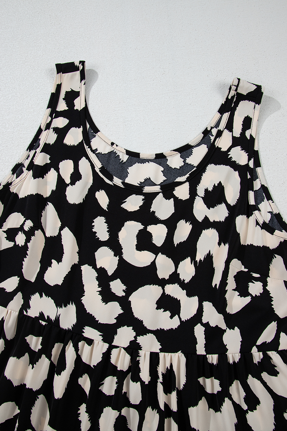 White Frill Mock Neck Sleeveless Tiered Floral Dress