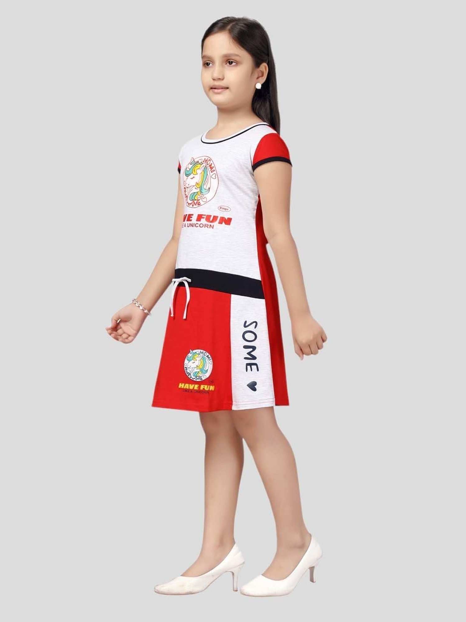 Aarika Kids Grey & Red Printed Midi Dress
