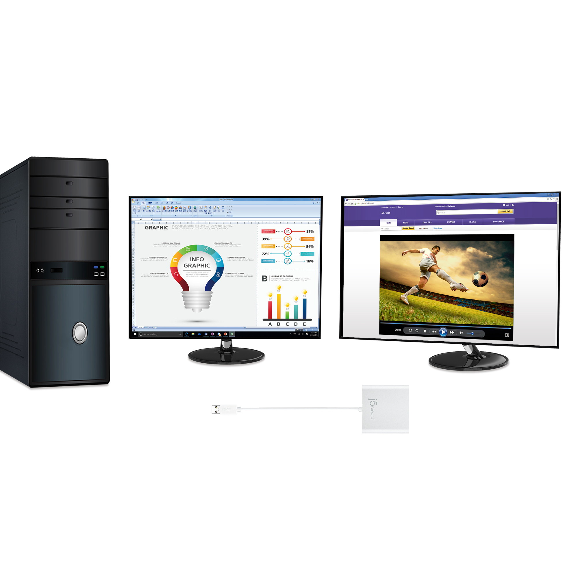 j5create USB 3.0 to Dual VGA HDMI Multi-Monitor Adapter