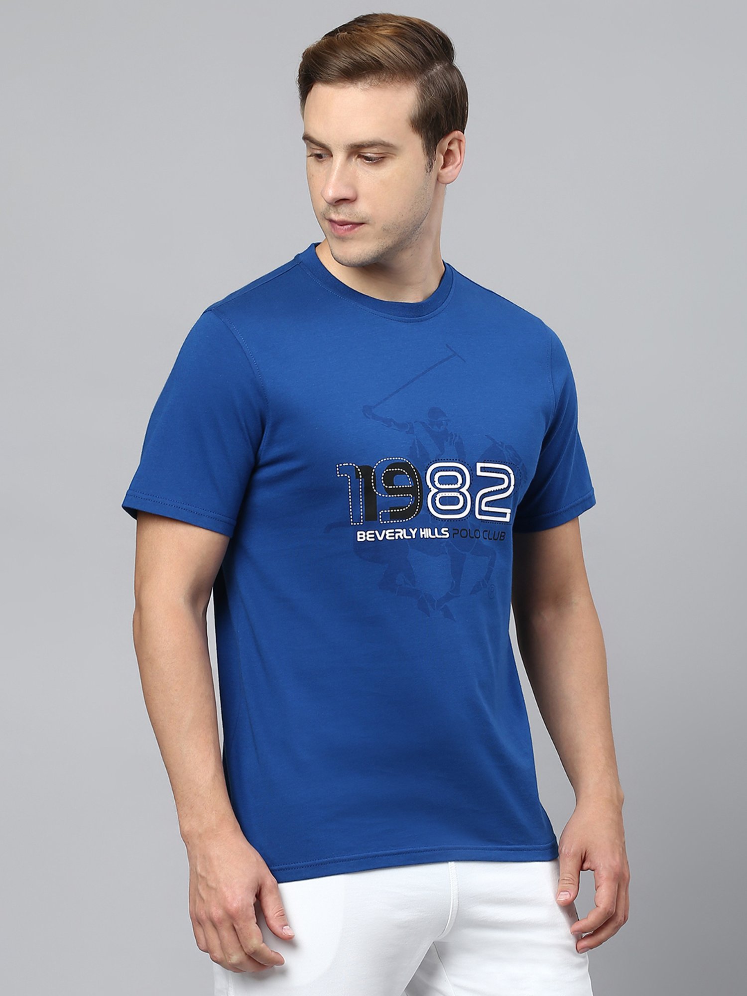 Beverly Hills Polo Club Royal Blue Regular Fit Cotton Crew T-Shirt