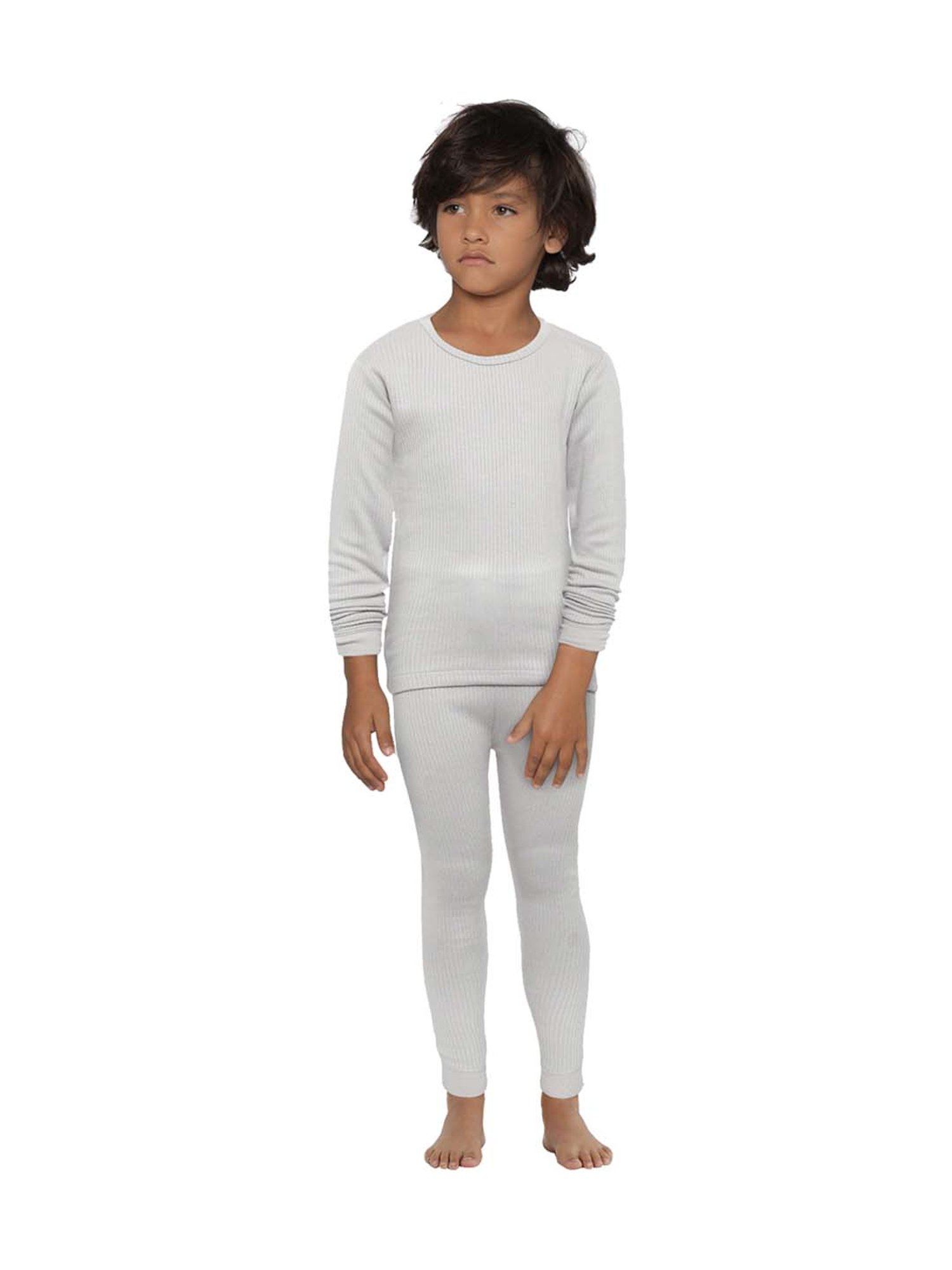 Kanvin Kids Grey Regular Fit Thermal Top & Pants Set