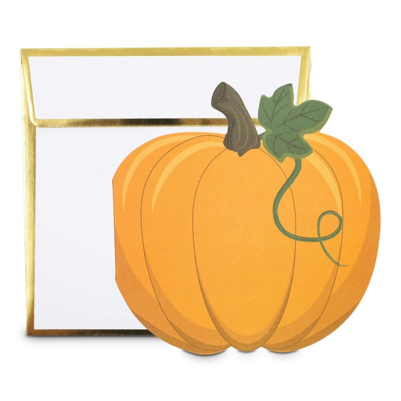 24-Pack Pumpkin Shaped Notecards and Gold Foil Envelopes for Thanksgiving (4.75 x 4.75)