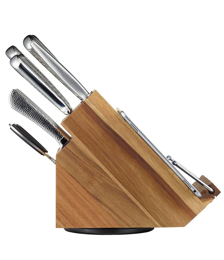 Cuisinart 15-Piece Shogun Hammered Cutlery Set with Rotating Acacia Block