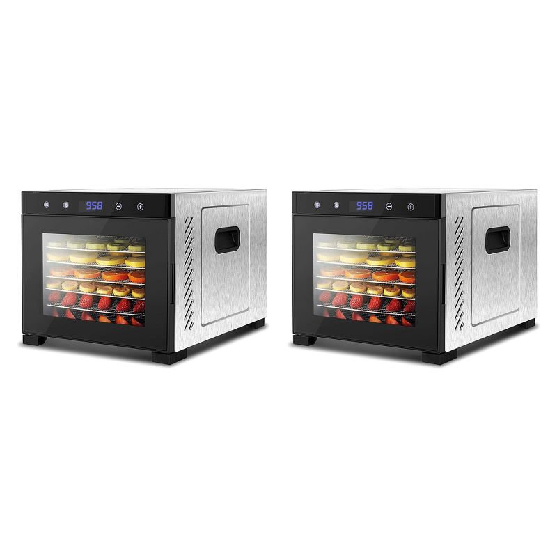 NutriChef Electric Countertop 600 Watts Multi Tier Food Dehydrator Machine with 6 Steel Trays, Digital Timer, & Temperature Control, Silver (2 Pack)