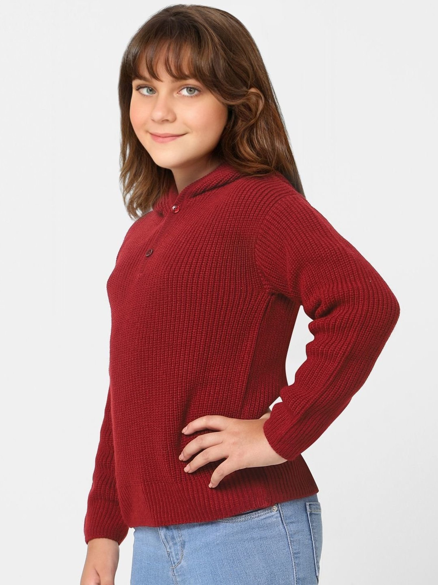 Elle Kids Black Solid Full Sleeves Sweater