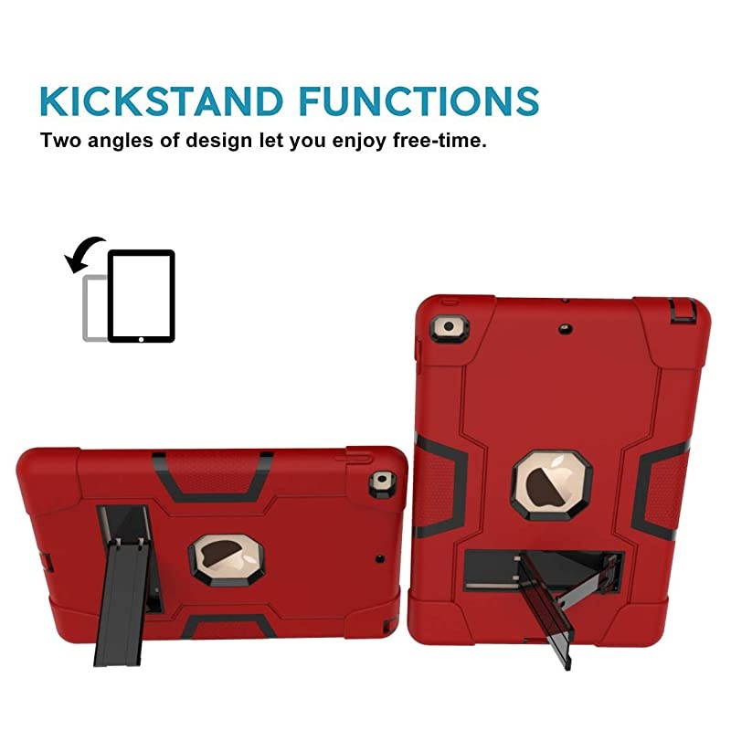 Case for iPad 8th Generation / iPad 7th Generation, Slim Heavy Duty Shockproof Rugged Protective Case with Built-in Stand for iPad 10.2 inch 2020/2019, Red