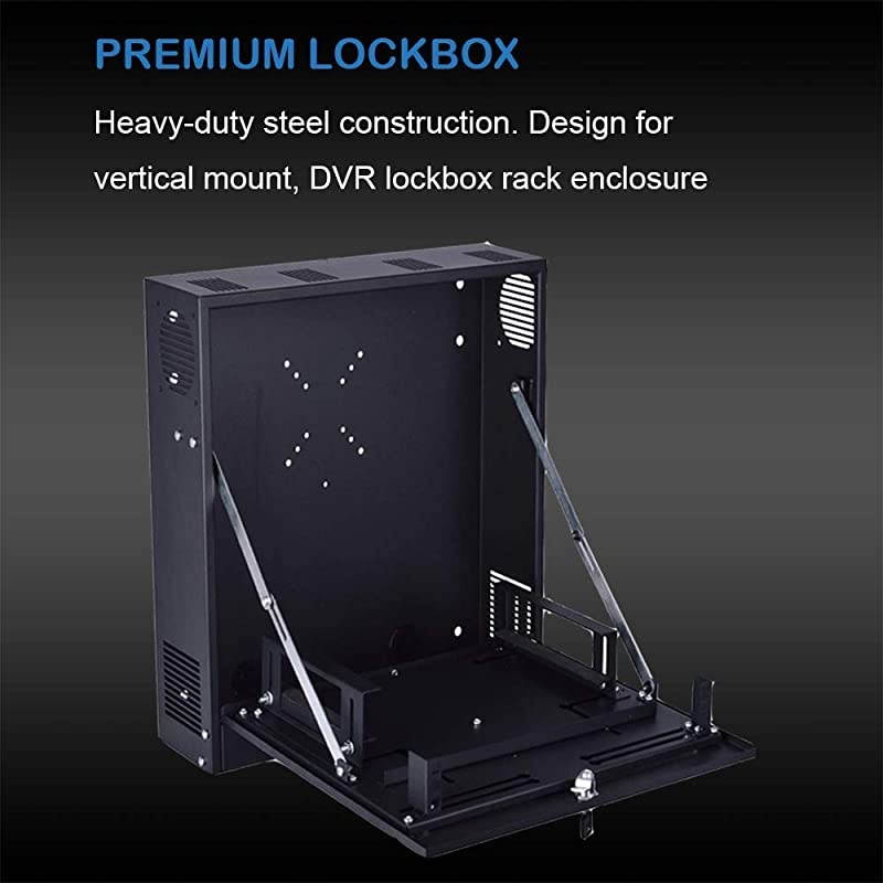 4U Heavy Duty 16 Gauge Steel DVR Security Lockbox with Swing Open Top (19'' x 13.4'' x 7'' 4U)
