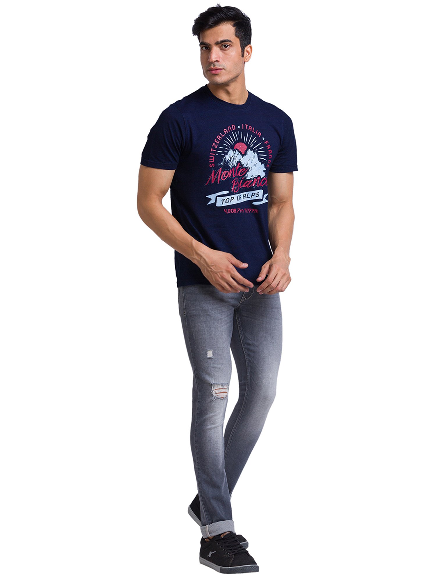 Parx Blue Regular Fit Graphic Print T-Shirt
