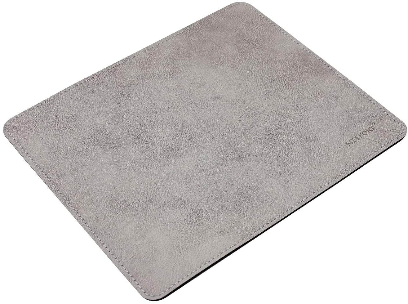 Meffort Inc Leather Mouse Pad with Stitched Edges & Non Slip Base, Smooth Surface Gaming Office Pad - 9.5 X 7.9 Inch, Gray