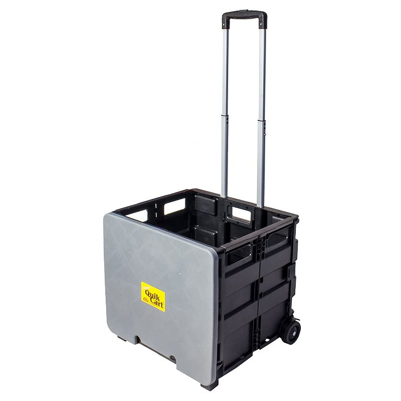 dbest products Quik Cart 2 Wheeled Collapsible Handcart Dolly Storage Grocery Shopping Utility Cart with Lid, Seat, and Stool Functions, Gray
