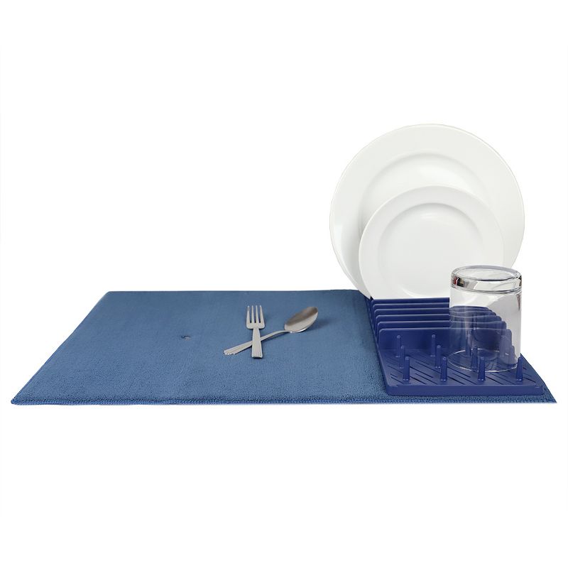 Michael Graves Design 11 Slot Plastic Dish Drying Rack with Super Absorbent Mat, Indigo