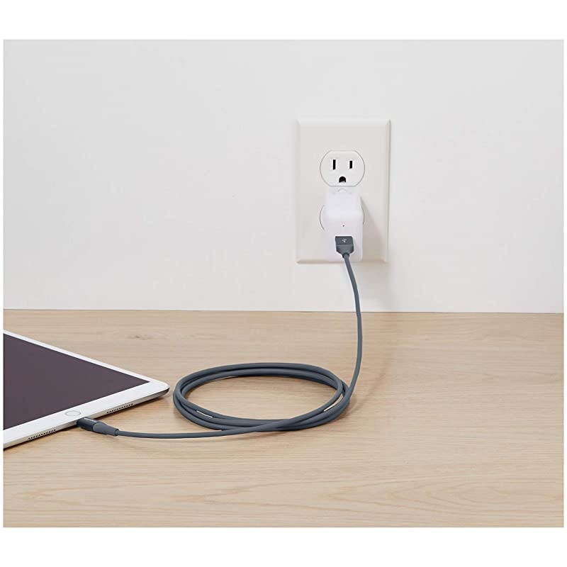 Basics USB A Cable with Lightning Connector, Premium Collection, MFi Certified Apple iPhone Charger, 6 Foot, 12 Pack, Grey