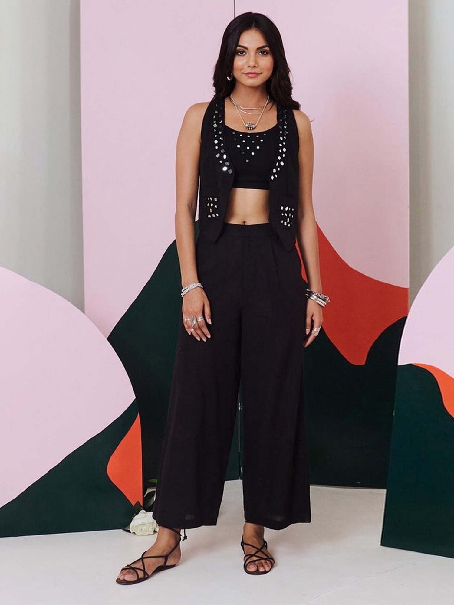 Gulaal Black Aaina Mirror Embroidered Waist Coat