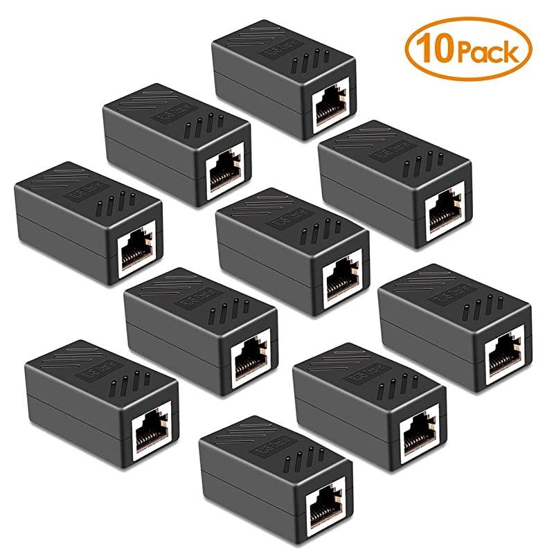 RJ45 Coupler 10 Pack in Line Coupler Cat7 Cat6 Cat5e Ethernet Cable Extender Adapter Female to Female Black