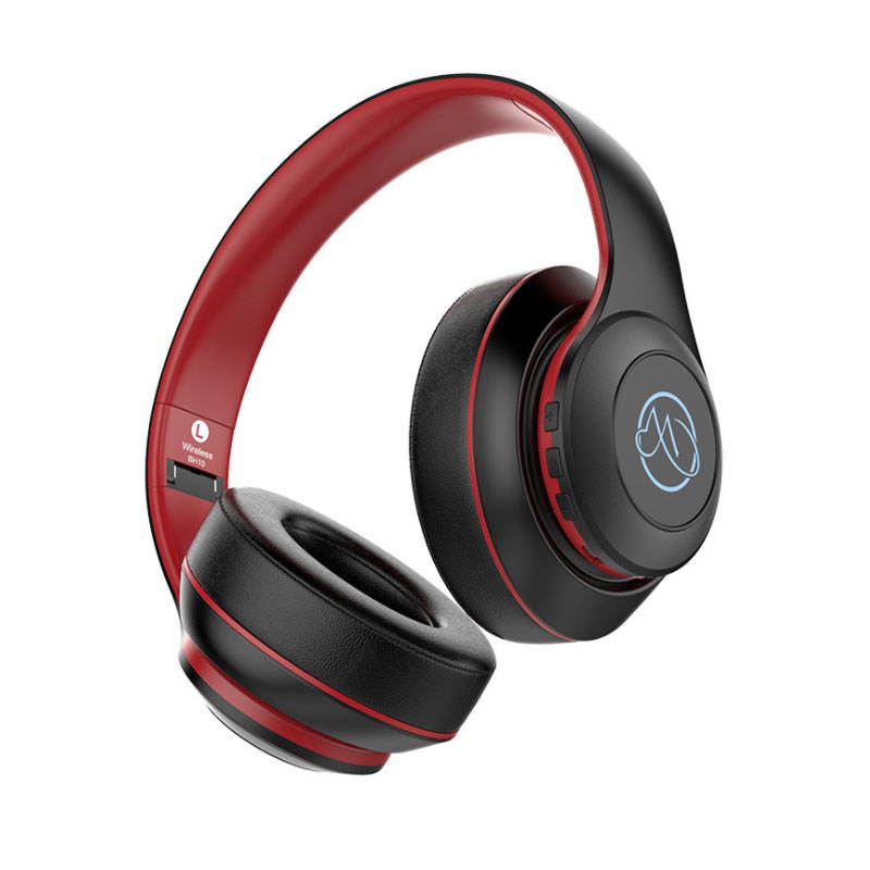 Wireless Bluetooth Headphones With Microphone and LED Light Foldable Stereo Noise Cancelling Wired and Wireless Switchable Headset For PC/iphone/Mp3/ipad Black red
