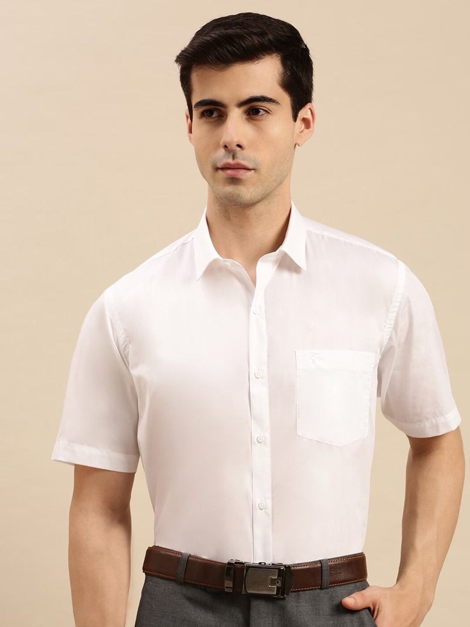 Ramraj White Cotton Regular Fit Half Sleeves Shirt