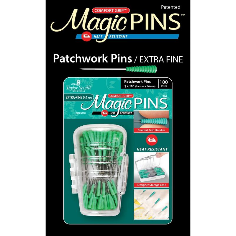 Taylor Seville Magic Pins - Patchwork Extra Fine-Green 100/Pkg