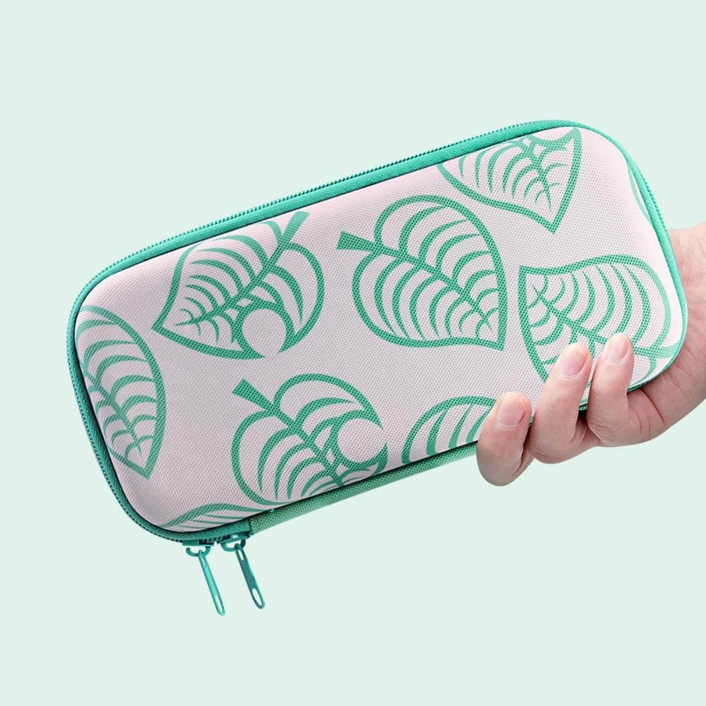 JINGDU Carrying Case for Nintendo Switch, Protective Portable Hard Shell Storage for Leaf Crossing NS Console,Travel Cover Bag with 8 Game Card Slots for Switch NS Games & Accessories for Girls Boys