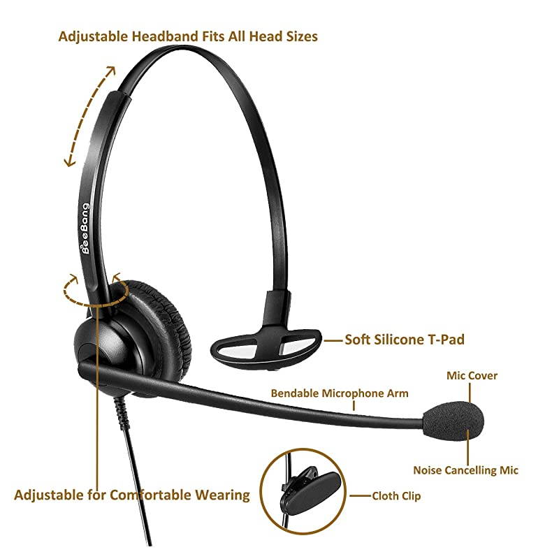 Headset with RJ9 Jack for Landline Telephone Headset with Noise Cancelling Microphone for 6941 7841 7941 7942 7945 7960 7961 7962 7965 8845 8945