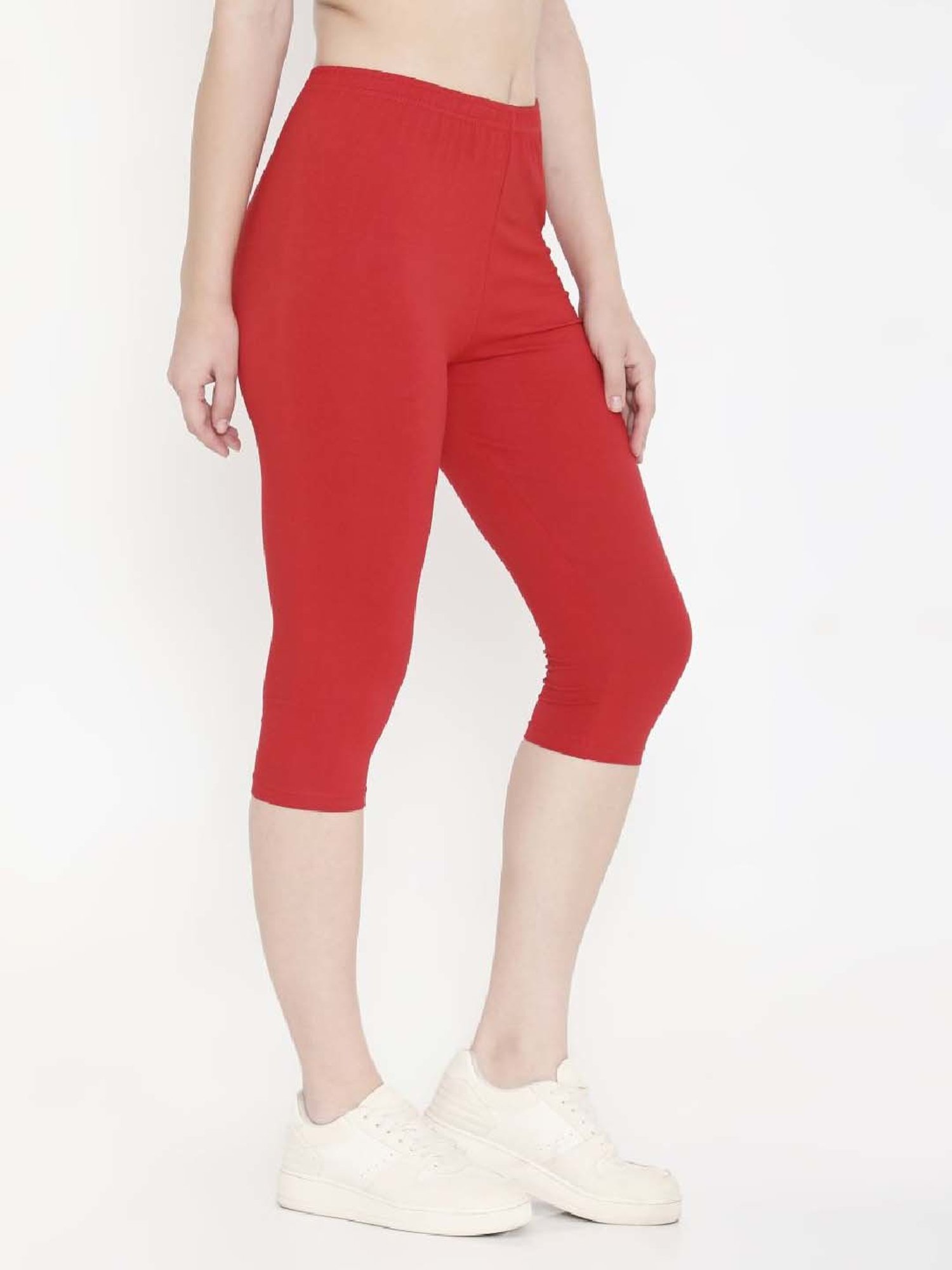 FEELINGS Red Cotton Plain Capris