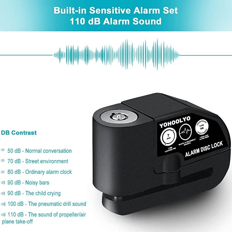 Disc Lock Alarm Motorcycle Alarm Padlock with 110db Alarm Sound for Motorcycles Bicycles