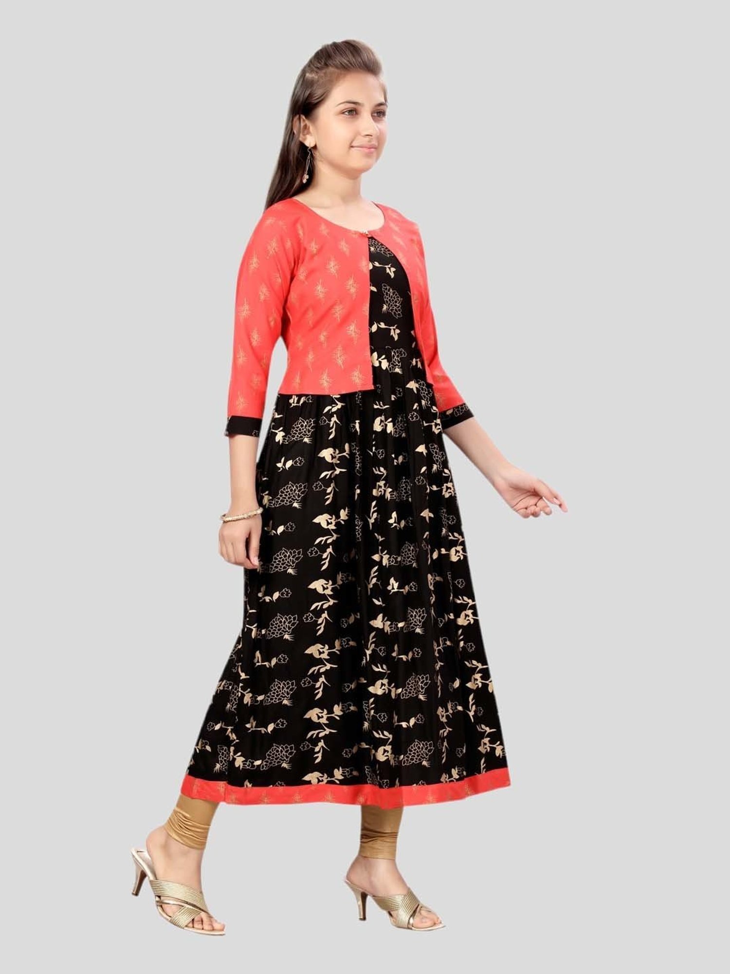 Aarika Kids Red & Black Cotton Printed Kurti