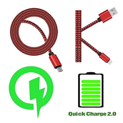2 Pack 10Ft Android Charger Cable Micro USB Charging Cord 2A Fast Quick Power and Data Sync for Samsung Galaxy S7/S6 Edge/Plus/Active, J7 J3, Note 5/4, PS4 Xbox One Controller, LG G4, Moto G5 - Red