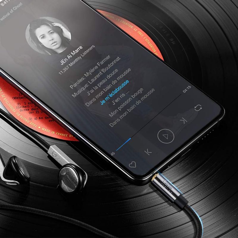 Headphone Extension, CableCreation 10FT 3.5mm Male to Female TRRS audio Stereo Cable,Right Angle auxiliary HiFi Cable with Silver-Plating Copper,24K Gold Plated, (Microphone Compatible),Black