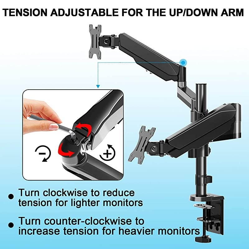 Monitor Mount Stand Gas Spring Arm Height Adjustable Monitor Desk Mount VESA Bracket for 17 to 32 Inch Computer Screen Holds up to 176lbs with Clamp Grommet Mounting Base VESA 75 100