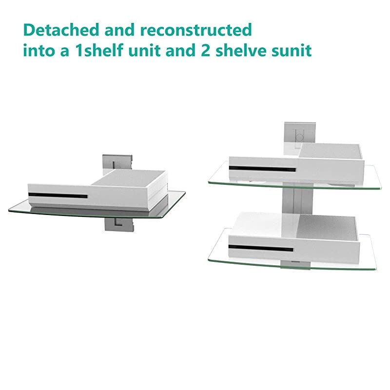 CS303S Floating Wall Mounted Shelf with Transparent Strengthened Tempered Glass for DVD Players, Cable Boxes, Games Consoles, TV Accessories, 3 Shelf, Silver