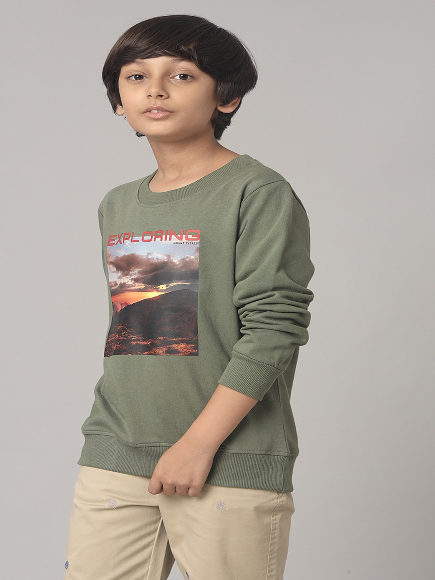 Under Fourteen Only Kids Green Printed Full Sleeves Sweatshirt