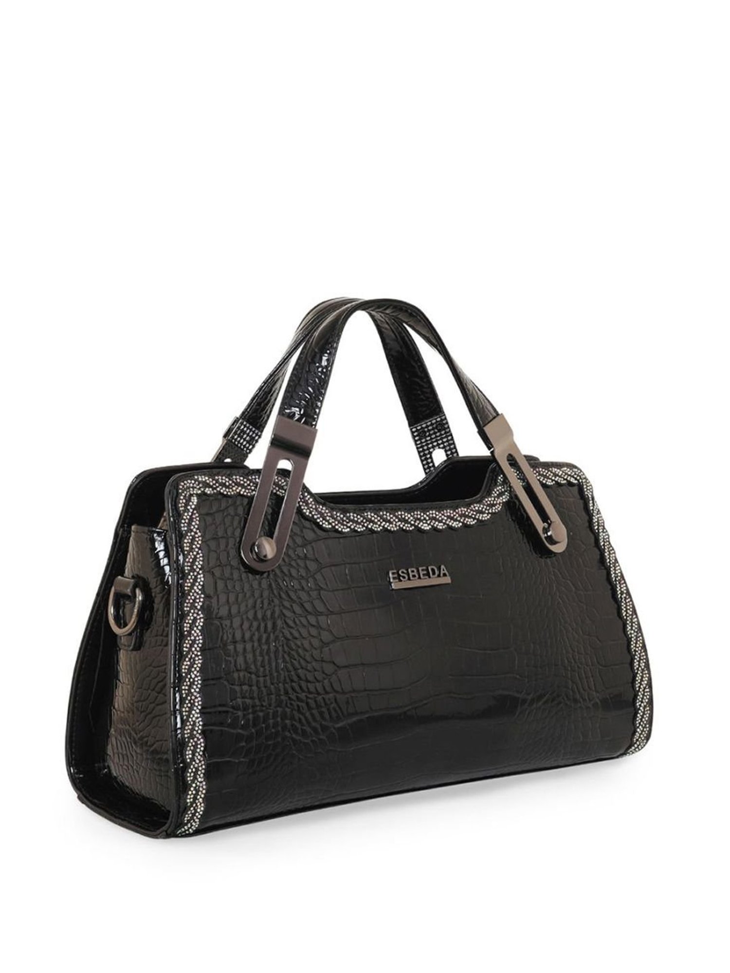 Esbeda Glossy Black PU Textured Handbag