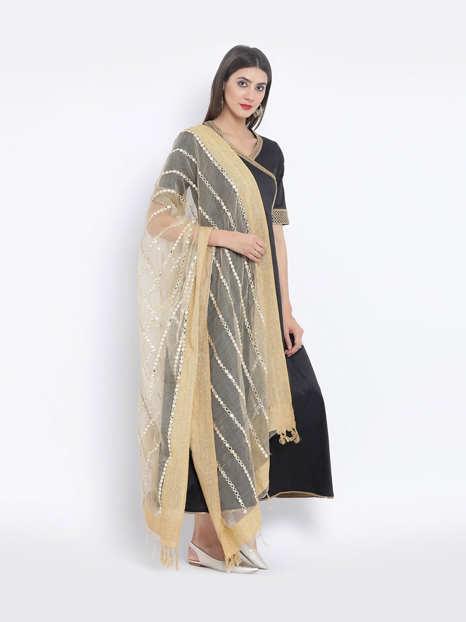 Studio Rasa Beige Embroidered Dupatta