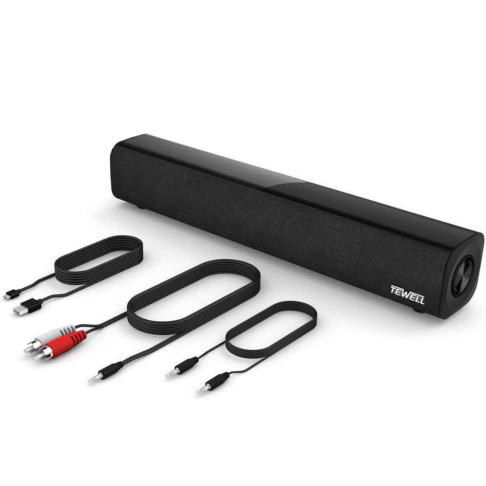 TEWELL Bluetooth Soundbar Speaker, Portable Mini Sound Bar with 2.0 Channel, 3.5mm Aux Input for PC, Cellphone, TV, Tablet and Projector, No Remote (14.5-Inch, T-2610)