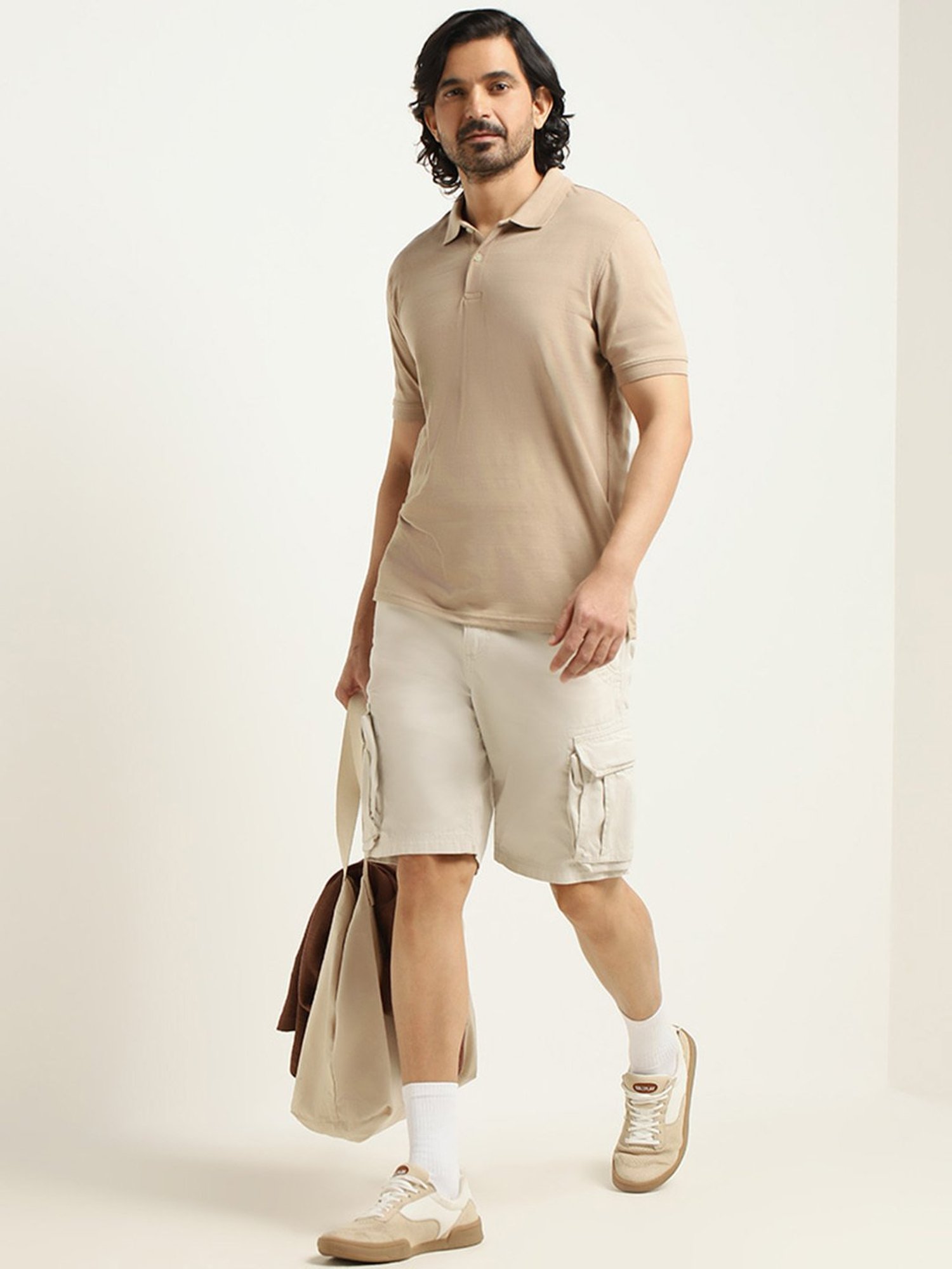 WES Casuals by Westside Plain Taupe Relaxed Fit Shorts